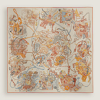 Xale 140 Le Monde d'Hermès - Marrom | Hermès Brasil